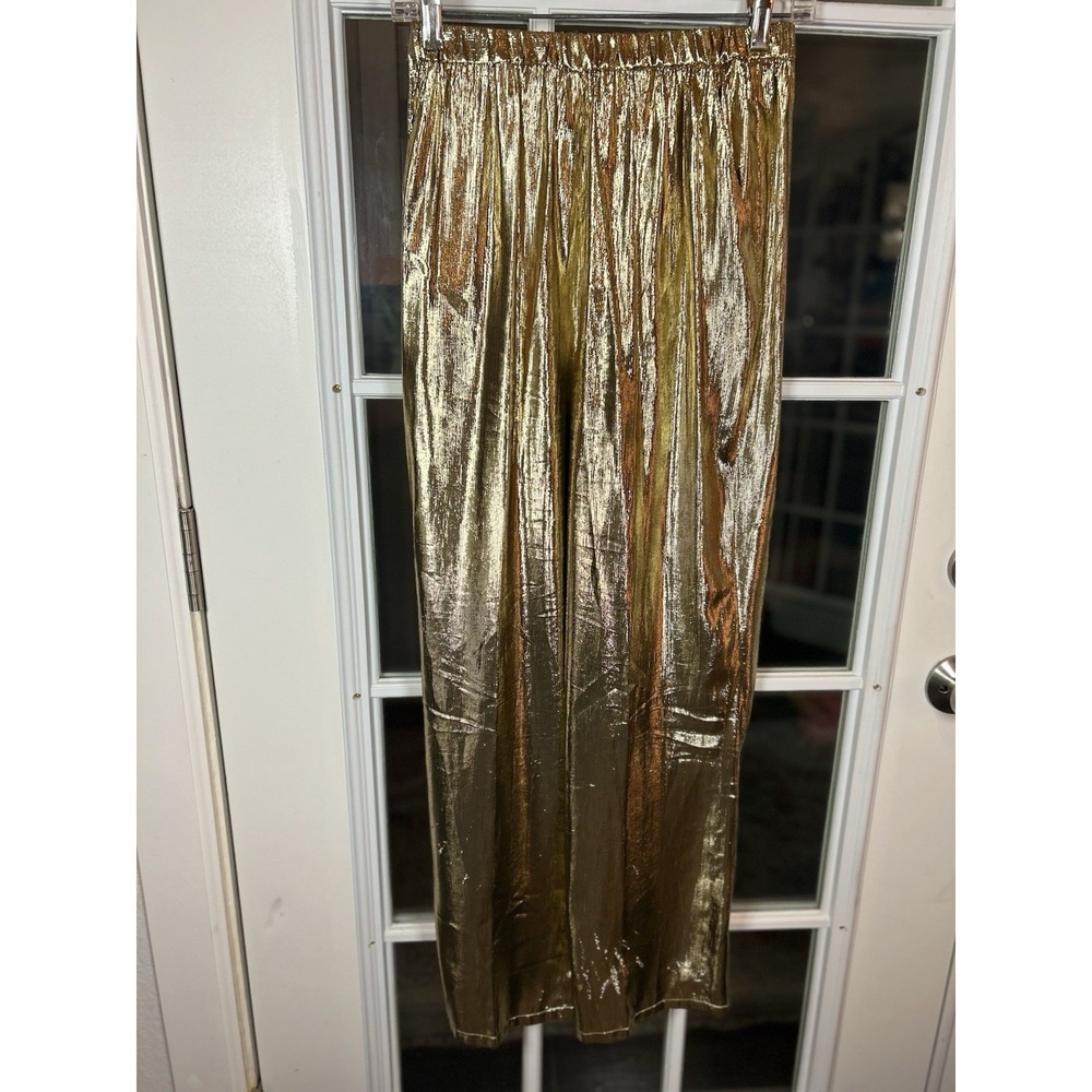 Vintage 80s UMI Collections Anne Crimmins Wide Leg Gold Lame Pants Size 8 - Picture 6 of 13